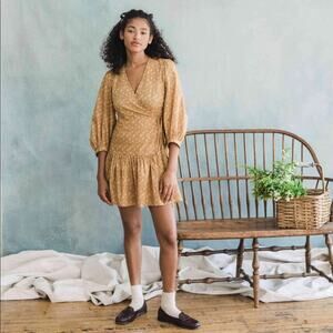 Christy Dawn NWT talia mustard yellow wrap dress balloon sleeve